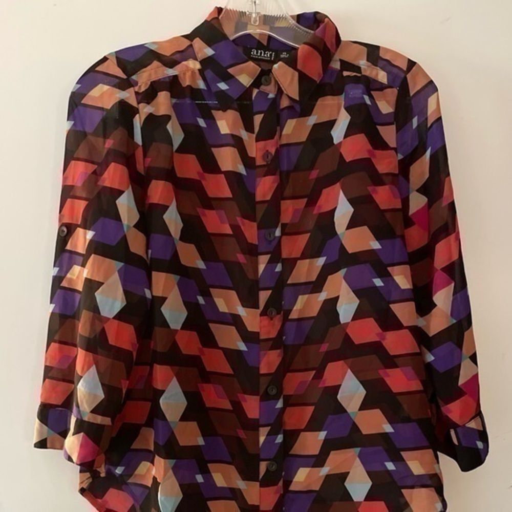Colorful Geometric Long Sleeve Blouse by Ana ( A New Approach) size S petite
